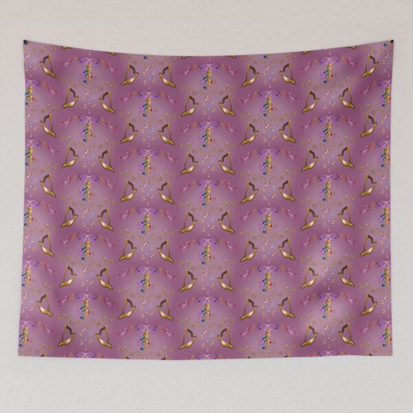 Item preview, Golden Musical Harps - Deep Rose Pink Background designed and sold by Only1helen.