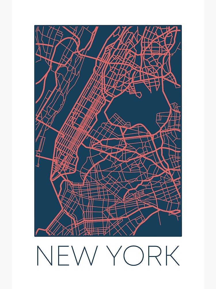 Disover New York City Street Map Pink and Blue Premium Matte Vertical Poster