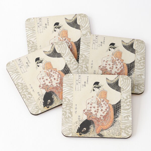Item preview, IMMORTAL QIN GAO RIDING A KOI FISH Antique Japanese Woodcut designed and sold by BulganLumini.