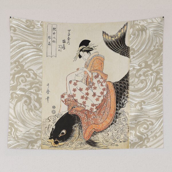Item preview, IMMORTAL QIN GAO RIDING A KOI FISH Antique Japanese Woodcut designed and sold by BulganLumini.