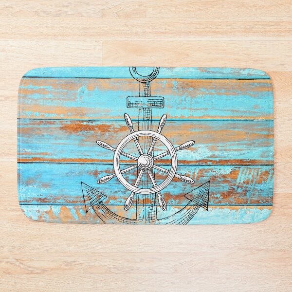 Item preview, Preppy 1980s Rustic Nautical Turquoise Blue Beach Wood Ships Anchor  designed and sold by IamTrending.