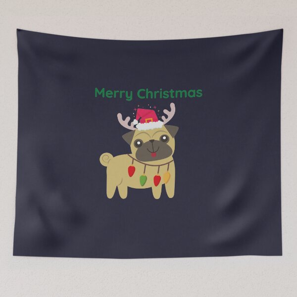 Item preview, Merry Christmas from Pug with Antlers and Santa Hat designed and sold by SunfullyYours.