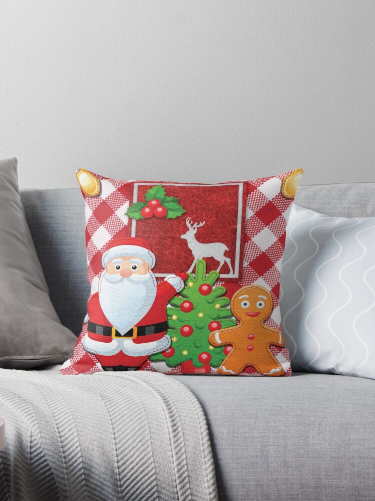 Thumbnail 1 of 4, Pillow, Fantastic Christmas Holiday Design with Santa and Gingerbread designed and sold by whitewoodstd.