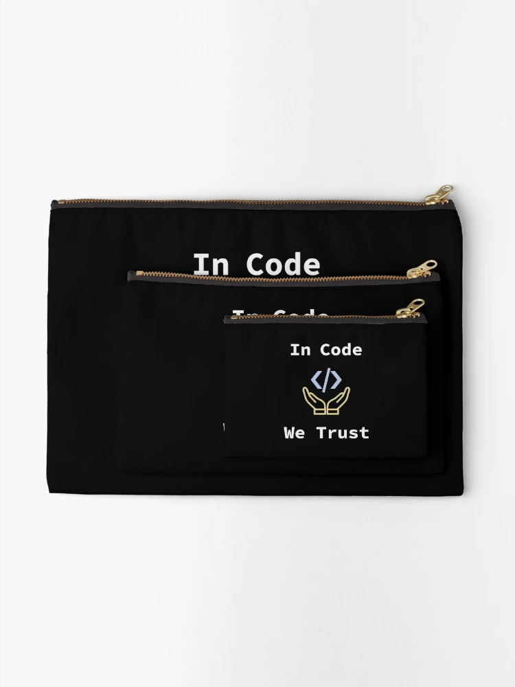 Thumbnail 2 of 4, Zipper Pouch, In Code We Trust, Source Code, Software Engineer, Computer Science, Web Code, Web, WWW, Programming Humor, HTML Tag designed and sold by Max-Wear.