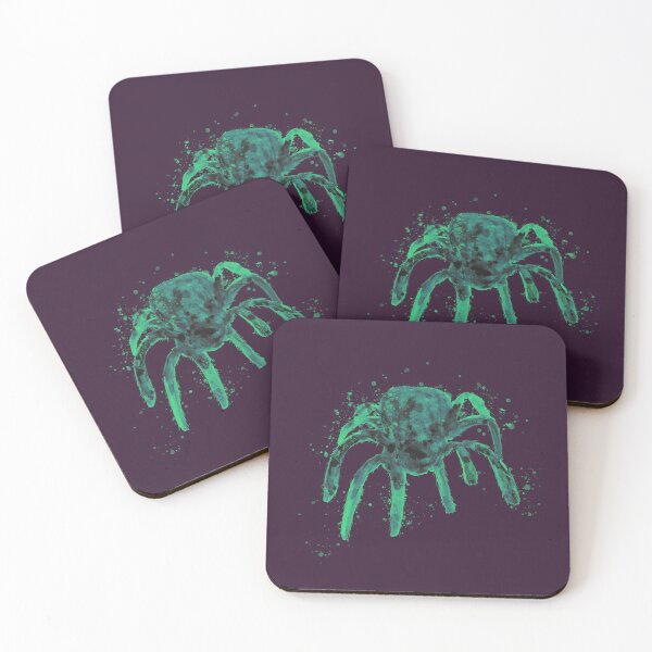 Item preview, grange blue-green spider on eggplant background, with splashes of paint designed and sold by panyulia21.