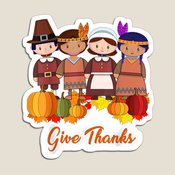 Thanksgiving Pilgrim Give Thanks Pumpkin Magnet