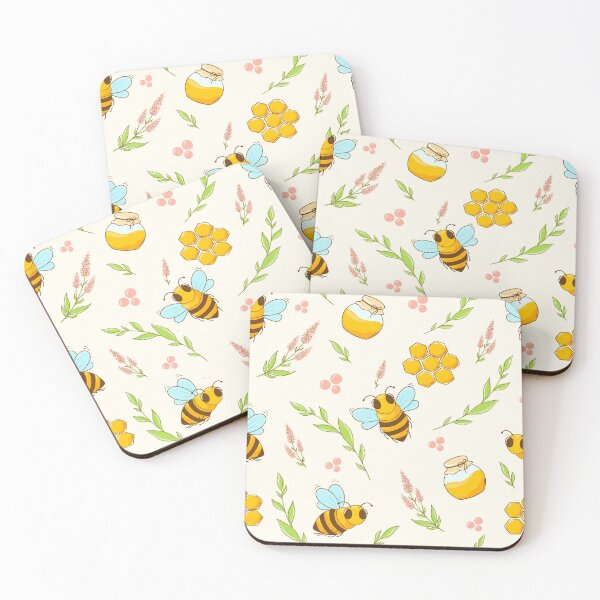 Item preview, Cute honey bee with leaves and flowers, drawing a pattern for backgrounds, fabrics, paper, cards	 designed and sold by IriSev.
