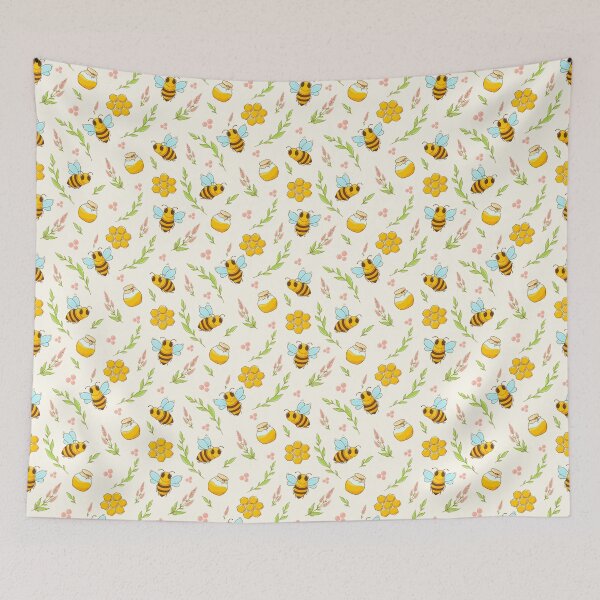 Item preview, Cute honey bee with leaves and flowers, drawing a pattern for backgrounds, fabrics, paper, cards	 designed and sold by IriSev.