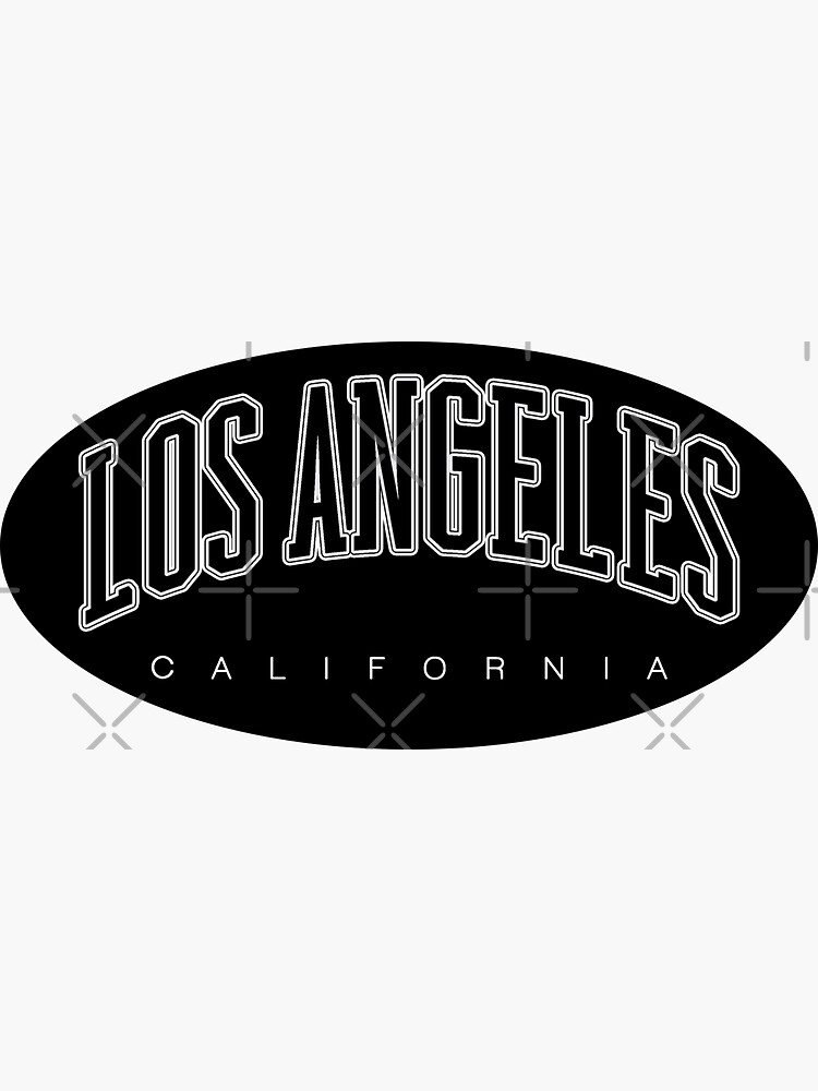Los Angeles California White Outline Black Varsity Lettering Oval | Sticker
