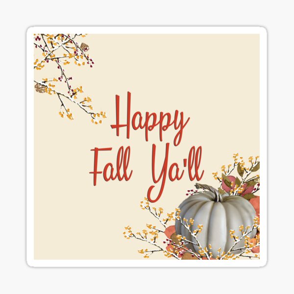 Item preview, Happy Fall Y'all  Watercolored leaves, pumpkins, berries on Cream Background designed and sold by Cheryl Graham.