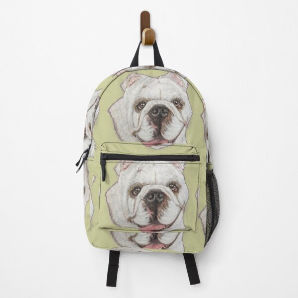 Artikelvorschau, Weiße Bulldogge auf grünem Hintergrund entworfen und verkauft von Jennifer Morcom.