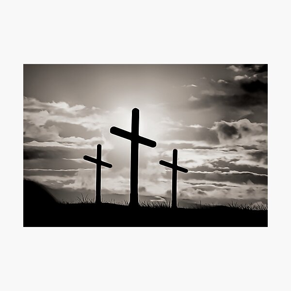 Three Calvary Crosses Black and White Photographic Print
