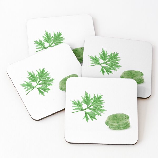 Item preview, Watercolor Illustration of Crown daisy leaf and rice cake made with it designed and sold by iswenyi.
