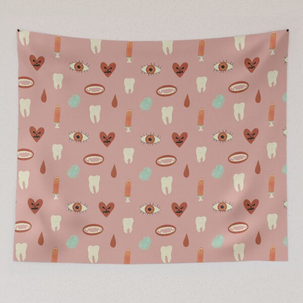 Item preview, Cute and Spooky Halloween Pattern, Pink Background, Vampire, Eye, Tooth, Heart designed and sold by nkdttr.