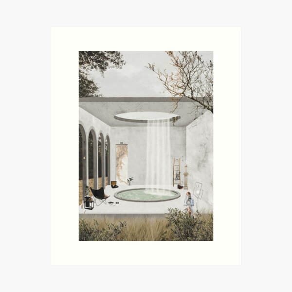 Abstract Grey Oasis Architecture Collage Artwork Art Print