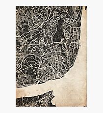 lisbon map ink lines Photographic Print