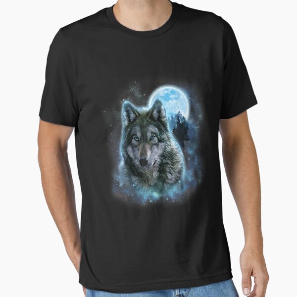 Vista previa del artículo con la obra «Camiseta, campo de caza del lobo gris, luna helada, bosque, galaxia», diseñado y vendido por LenaEhrlichmann.
