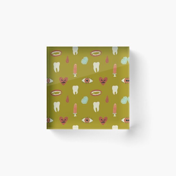 Item preview, Cute and Spooky Halloween Pattern, Mustard Background, Vampire, Eye, Tooth, Heart designed and sold by nkdttr.