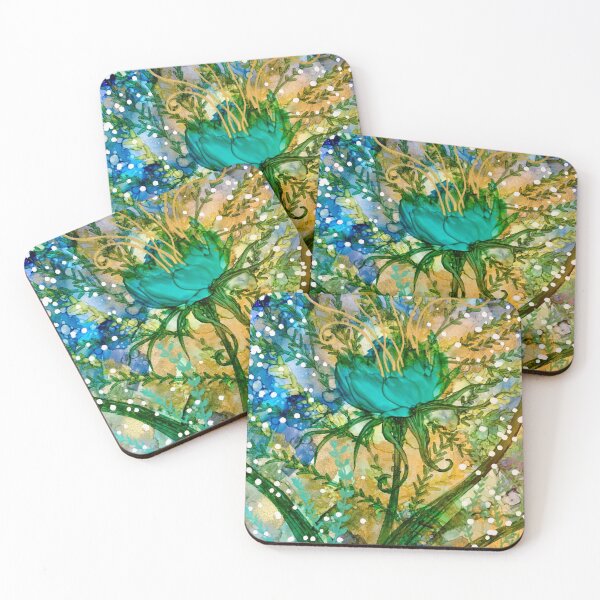Item preview, Snow Belle, teal flower in snow designed and sold by MillieMoth.
