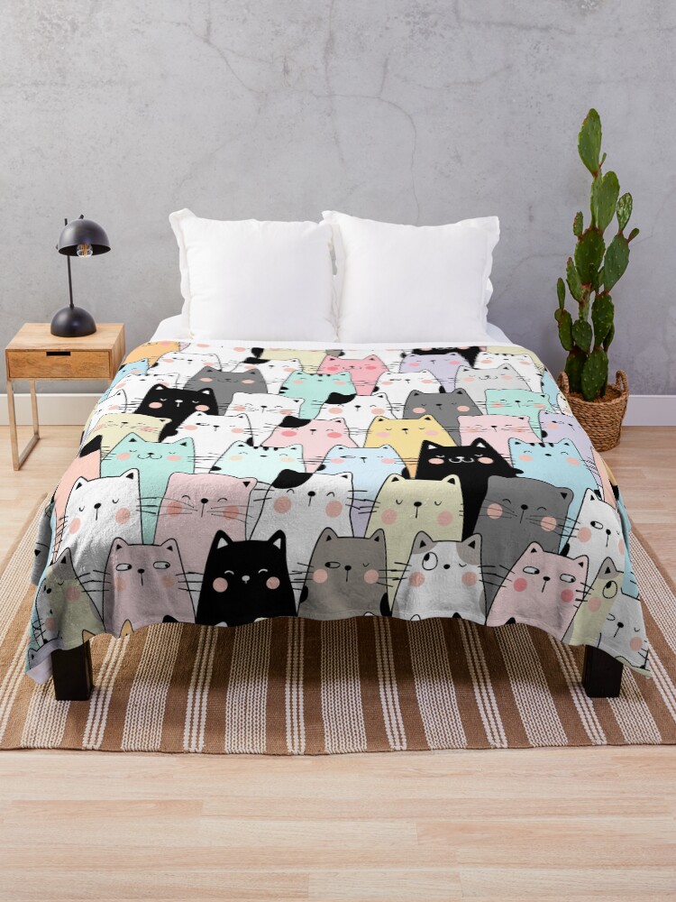 Thumbnail 1 of 6, Throw Blanket, Colorful Cats designed and sold by Dollfacedesign.