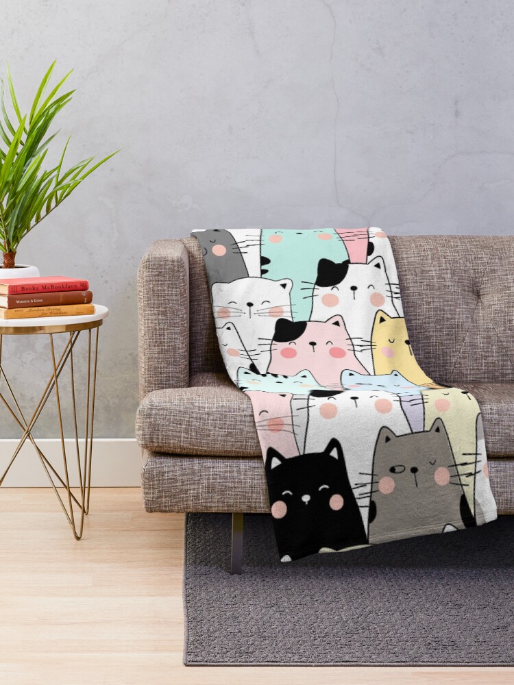 Thumbnail 2 of 6, Throw Blanket, Colorful Cats designed and sold by Dollfacedesign.