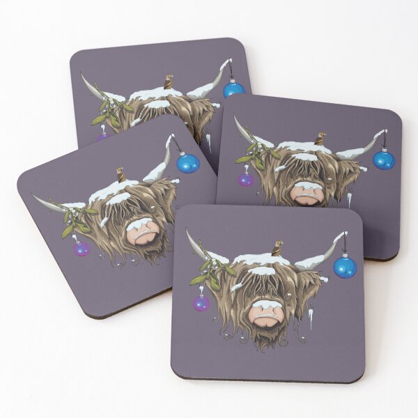 Christmas Highland Cow Coasters (Set of 4)
