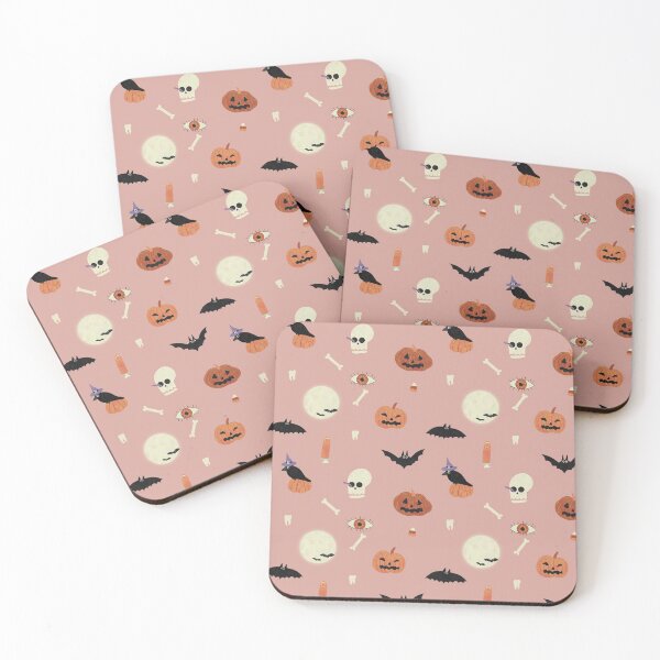 Item preview, Halloween Pattern, Pink Background, Pumpkins, Skull, Bats, Crow, Bones designed and sold by nkdttr.