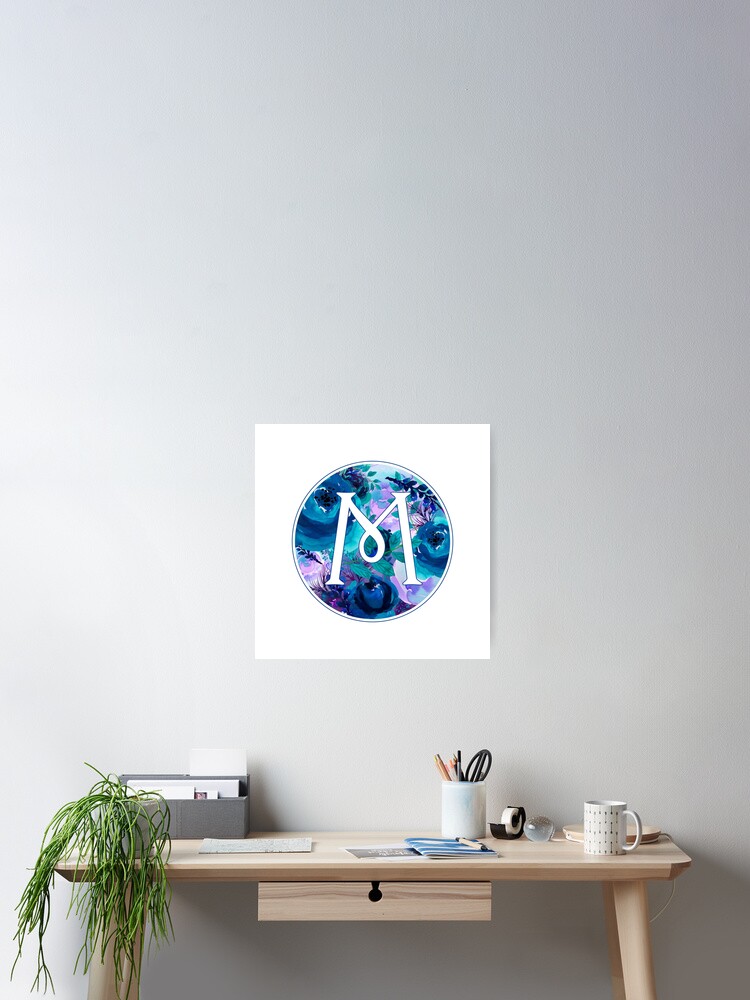 Monogram M Beautiful Watercolor Blue Flower Sticker for Sale by