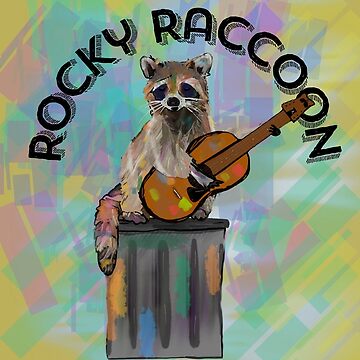 Rocky Raccoon Guitar playing Raccoon Beatles - text | Essential T-Shirt