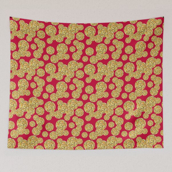 Item preview, abstract yellow circles with spots multiple shades of yellow on red background designed and sold by panyulia21.