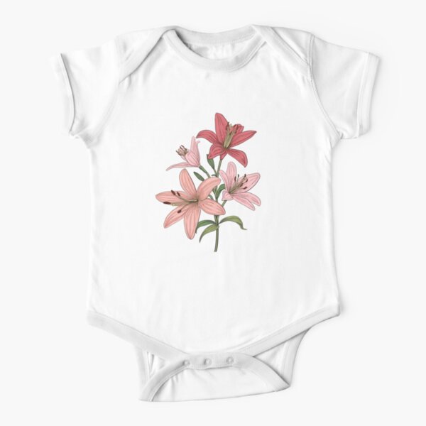 Lily Flowers Hand drawn watercolor pattern Short Sleeve Baby One-Piece