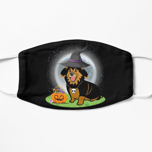 Witch dog on halloween with full moon Flat Mask