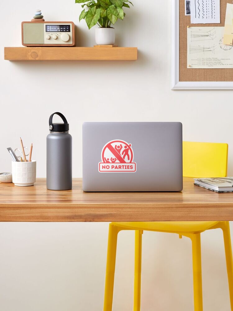 Alternate view of NO PARTIES sign for Vacation Rentals Sticker