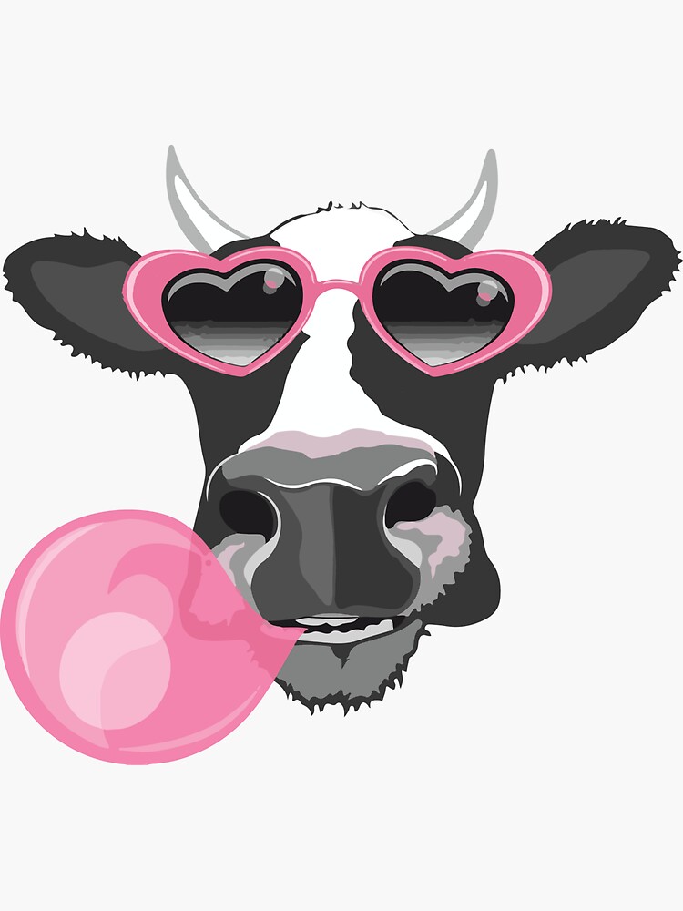 "cute cow blowing bubble gum " Sticker for Sale by GraphixSpace