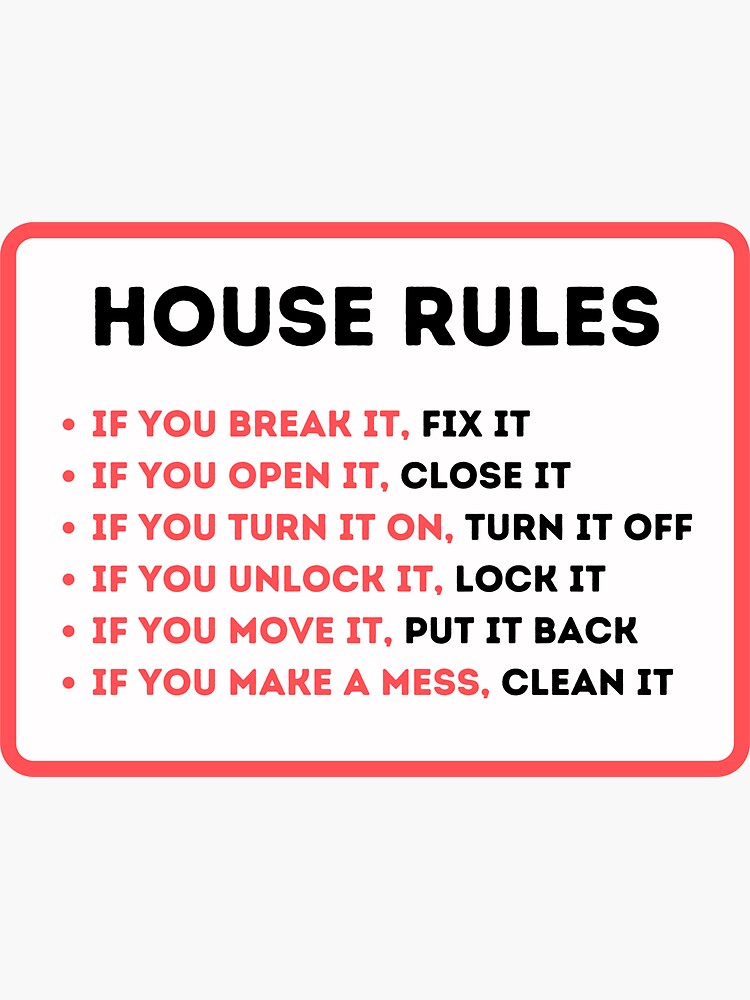 Funny House Rules For Vacation Rentals Sticker For Sale By IronMark19   Bg,f8f8f8 Flat,750x,075,f Pad,750x1000,f8f8f8 