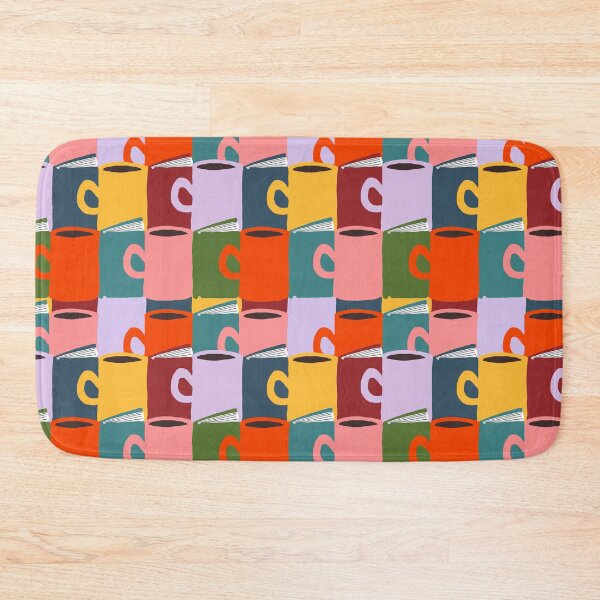 Item preview, "Cozy Hygge Reading" Pop Art Modern Books Coffee Tea Pink Red Orange Yellow Blue Green Graphic Designer Print designed and sold by victoriabdesign.