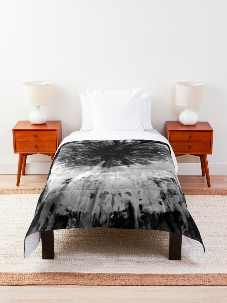 Thumbnail 3 of 6, Comforter, Black and White Tie Dye Painted Multi-Media Design designed and sold by AEJdesign.