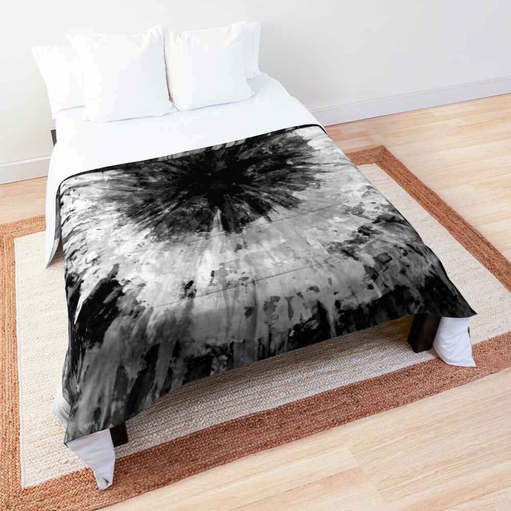 Black and White Tie Dye Painted Multi-Media Design Comforter