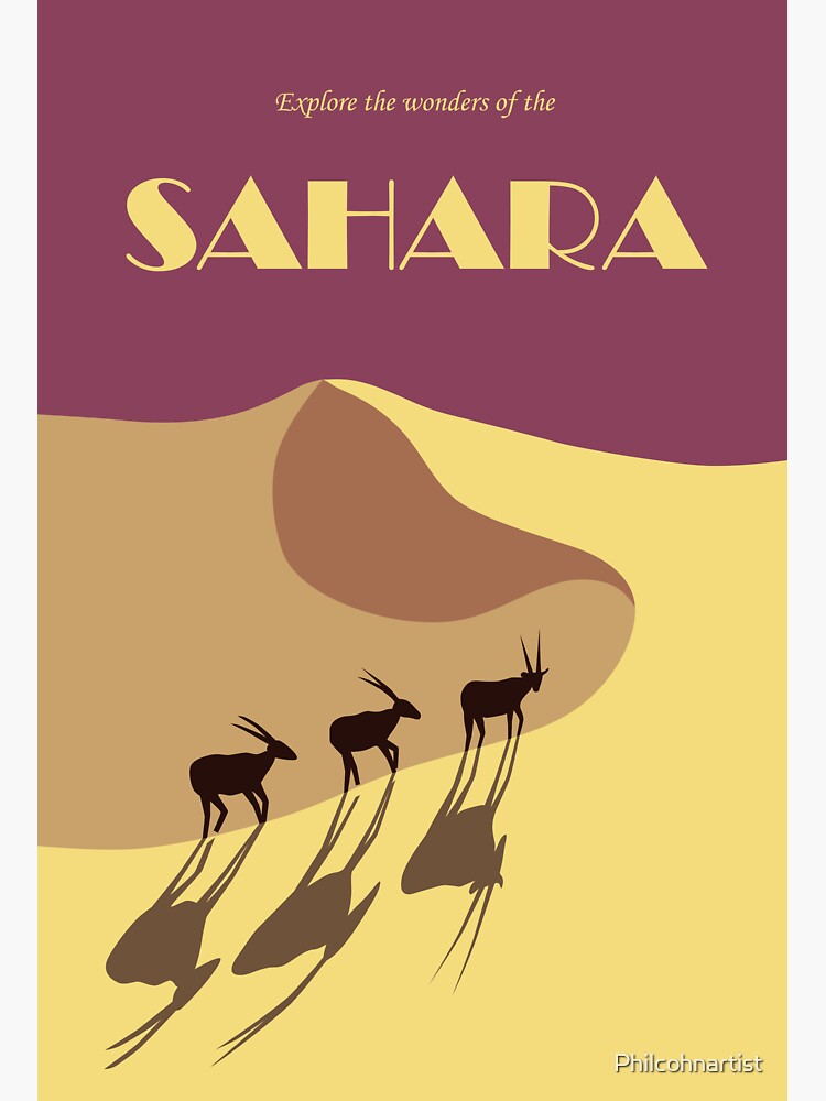 Sahara desert retro travel poster by Philcohnartist