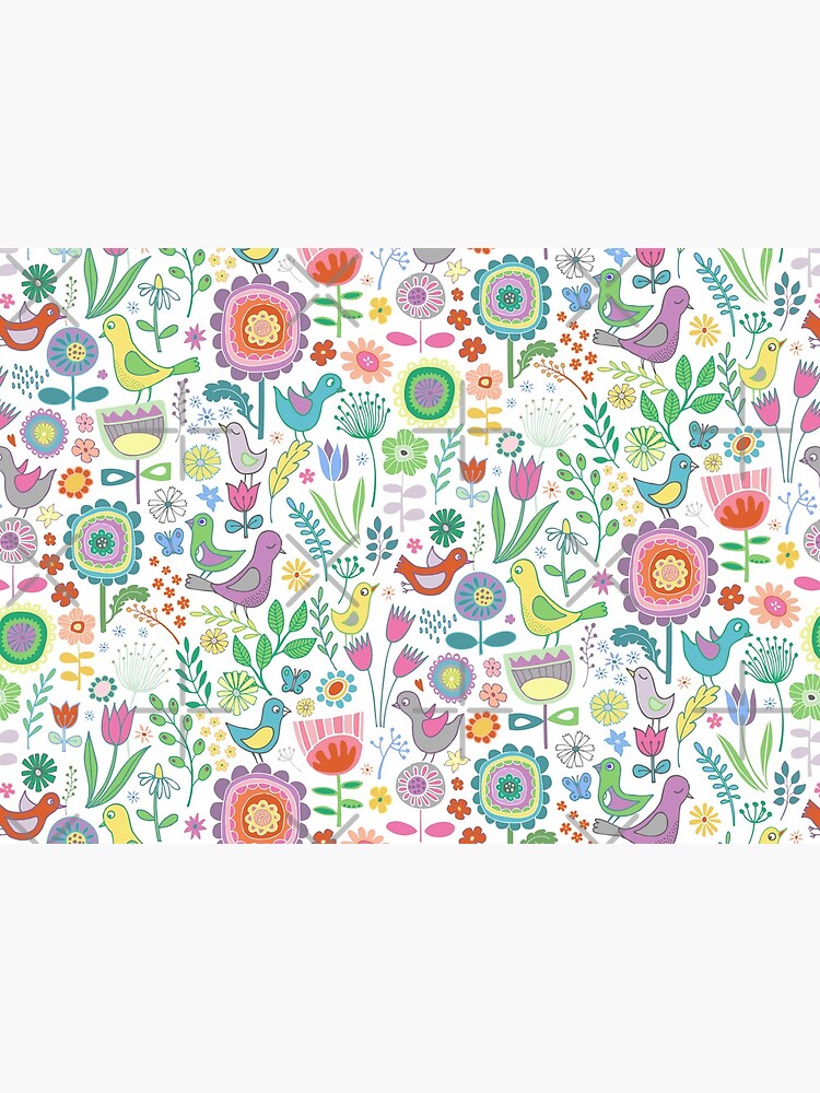 Birds and Blooms - on white - pretty floral bird pattern by Cecca Designs by Cecca-Designs