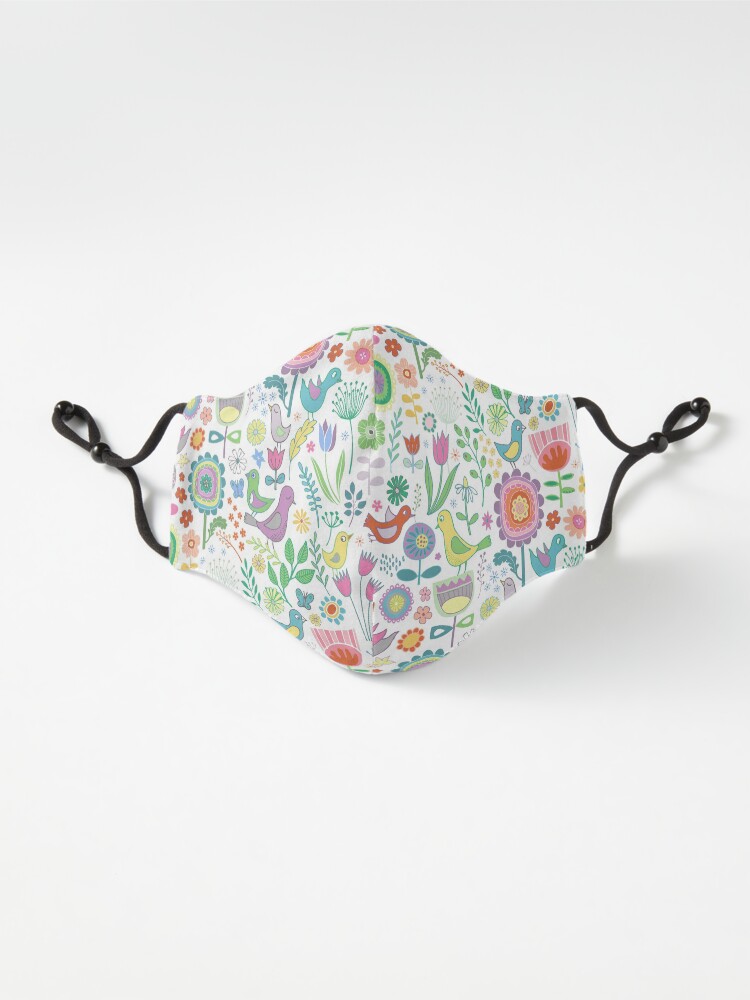 Alternate view of Birds and Blooms - on white - pretty floral bird pattern by Cecca Designs Mask