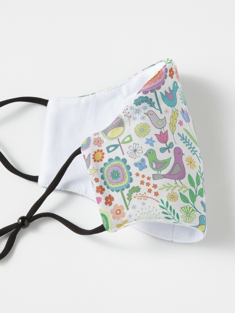 Alternate view of Birds and Blooms - on white - pretty floral bird pattern by Cecca Designs Mask