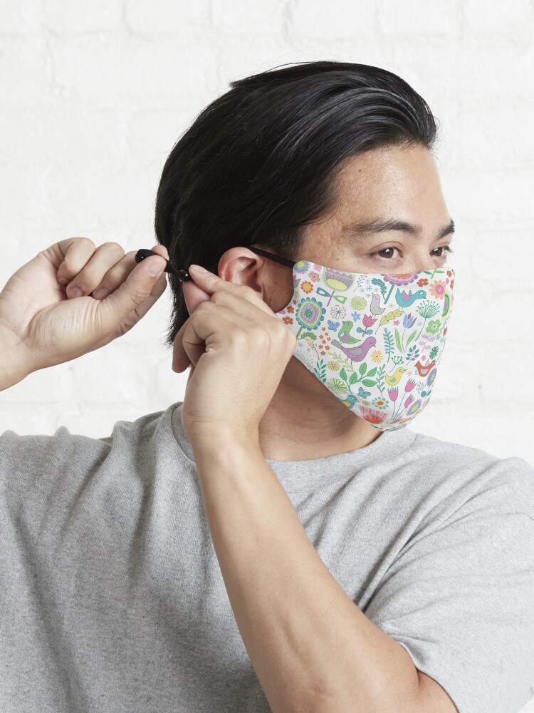 Alternate view of Birds and Blooms - on white - pretty floral bird pattern by Cecca Designs Mask