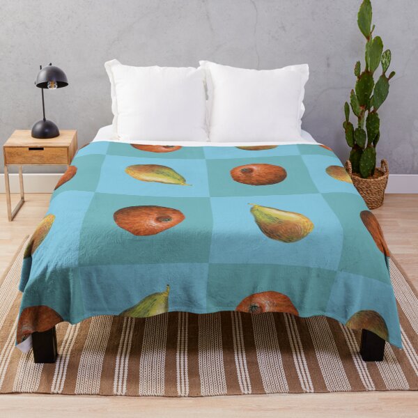 Item preview, Impressionist painted fruit on blue and teal squares designed and sold by Therese Kritzinger.