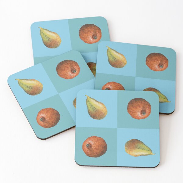 Item preview, Impressionist painted fruit on blue and teal squares designed and sold by Therese Kritzinger.