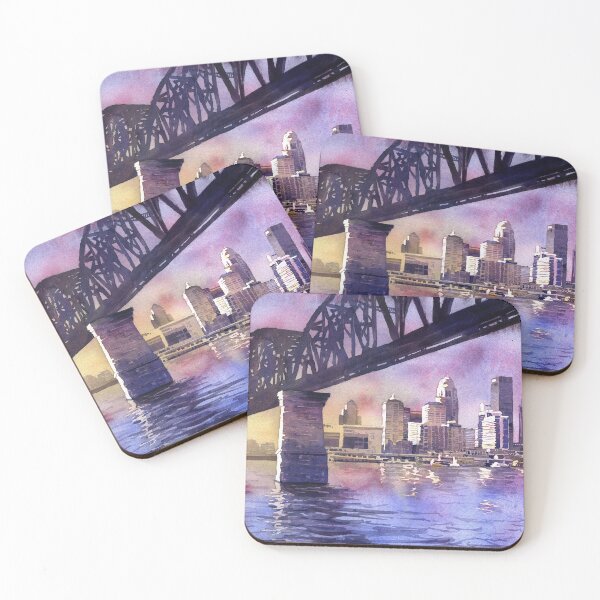 Item preview, Louisville, KY skyline at sunset.  Watercolor painting of Louisville  designed and sold by rfoxphoto.