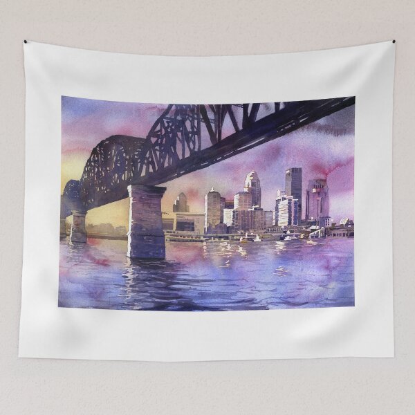 Item preview, Louisville, KY skyline at sunset.  Watercolor painting of Louisville  designed and sold by rfoxphoto.