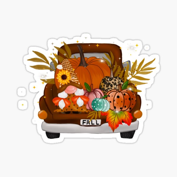 Fall Thanksgiving Gnomes Pumpkins Truck Sticker
