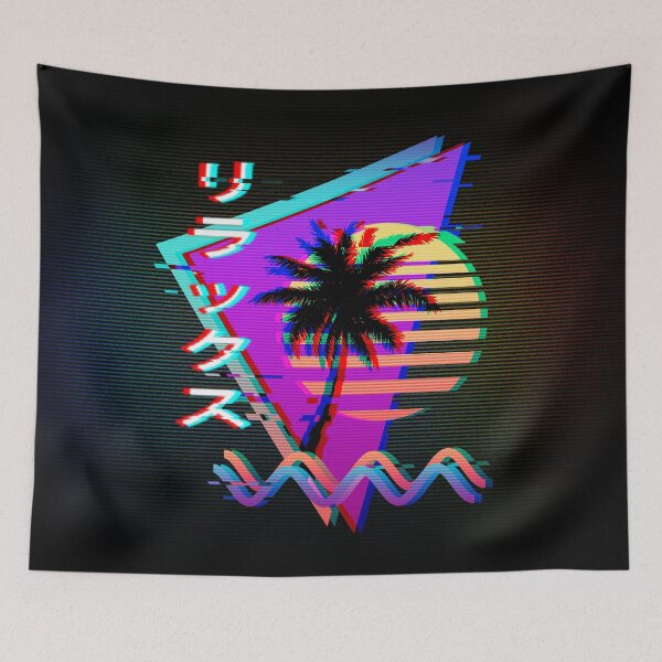 Item preview, Relax (Japanese) Palm Sunset in Retro 80s 90s Glitch Vaporwave Aesthetic  designed and sold by CoitoCG.