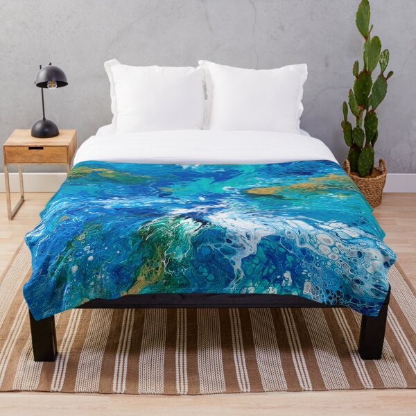 Item preview, Beautiful Blue, Teal, Gold, Grey, and White Ocean Inspired Fluid Art designed and sold by CrystalCoast.